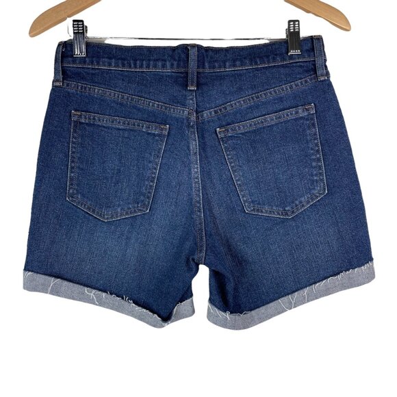 GAP Cuffed Denim Jean Shorts Womens 26 Blue Dark Wash Cotton Blend Whiskered - Picture 2 of 6